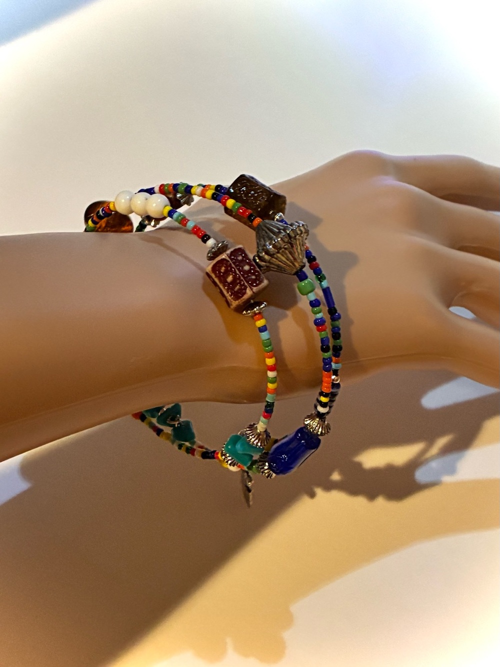 Vintage Beaded Wire Wrap Bracelet, Bohemian multi strand memory wire bracelet